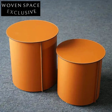 Elegant Round Saddle Leather Coffee Table Set with Sturdy Metal Frame Tables