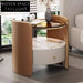 Elegant Round Saddle Leather Nightstand with Storage, Luxury Bedroom Bedside Table
