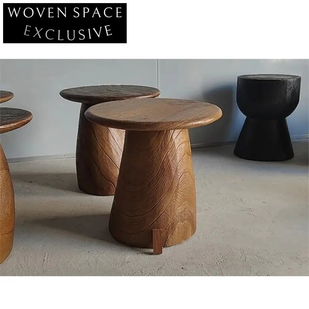 Elegant Round Solid Elm Wood Mushroom Wabi Sabi Coffee Table
