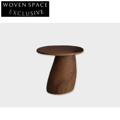 Elegant Round Solid Elm Wood Mushroom Wabi Sabi Coffee Table