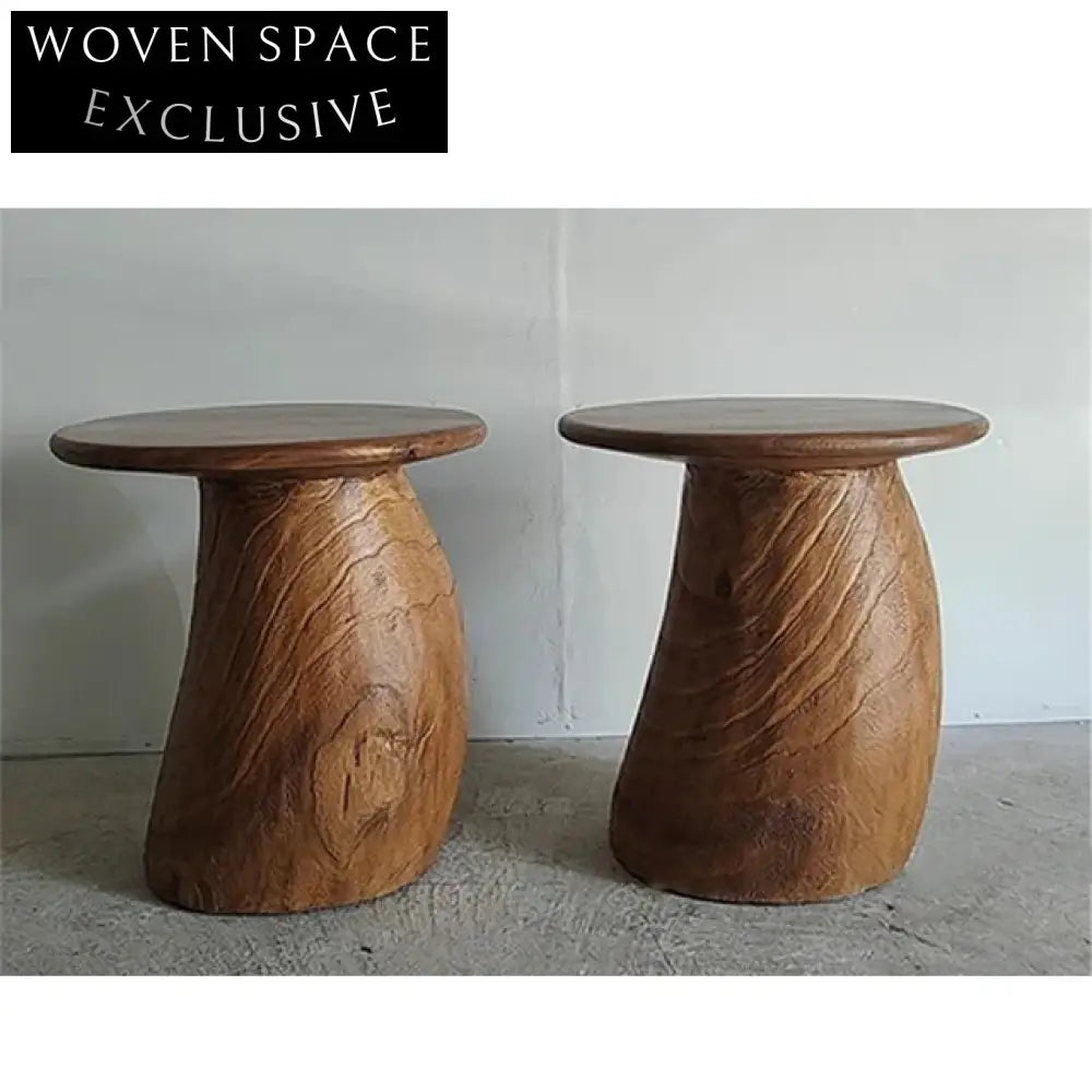 Elegant Round Solid Elm Wood Mushroom Wabi Sabi Coffee Table