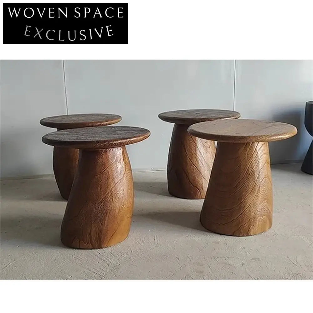 Elegant Round Solid Elm Wood Mushroom Wabi Sabi Coffee Table