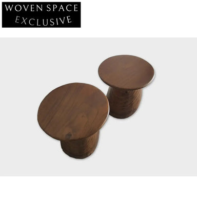 Elegant Round Solid Elm Wood Mushroom Wabi Sabi Coffee Table