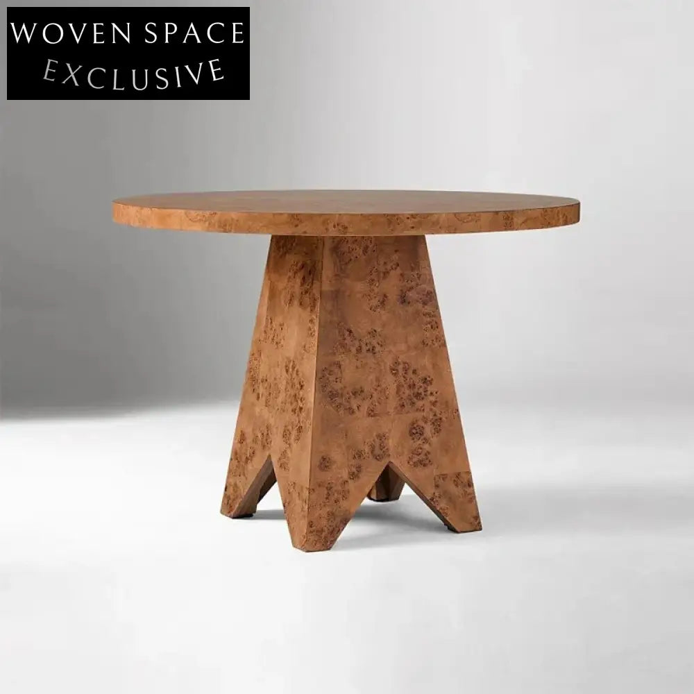 Elegant Round Solid Wood Burl Veneer Luxury 6-Seater Dining Table