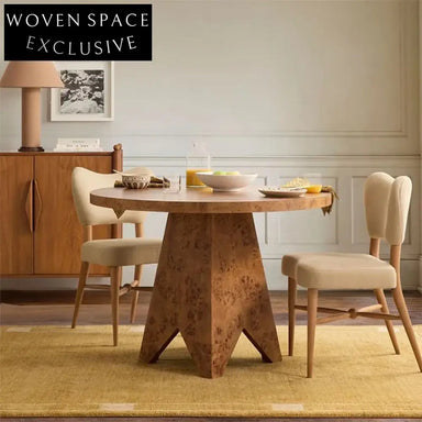 Elegant Round Solid Wood Burl Veneer Luxury 6-Seater Dining Table