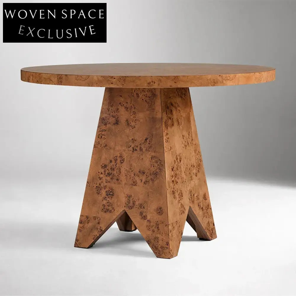 Elegant Round Solid Wood Burl Veneer Luxury 6-Seater Dining Table