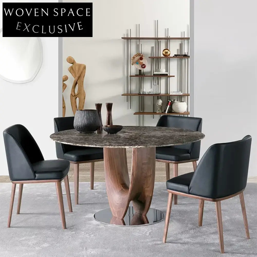 Elegant Round Solid Wood Dining Table with Sintered Stone or Glass Top