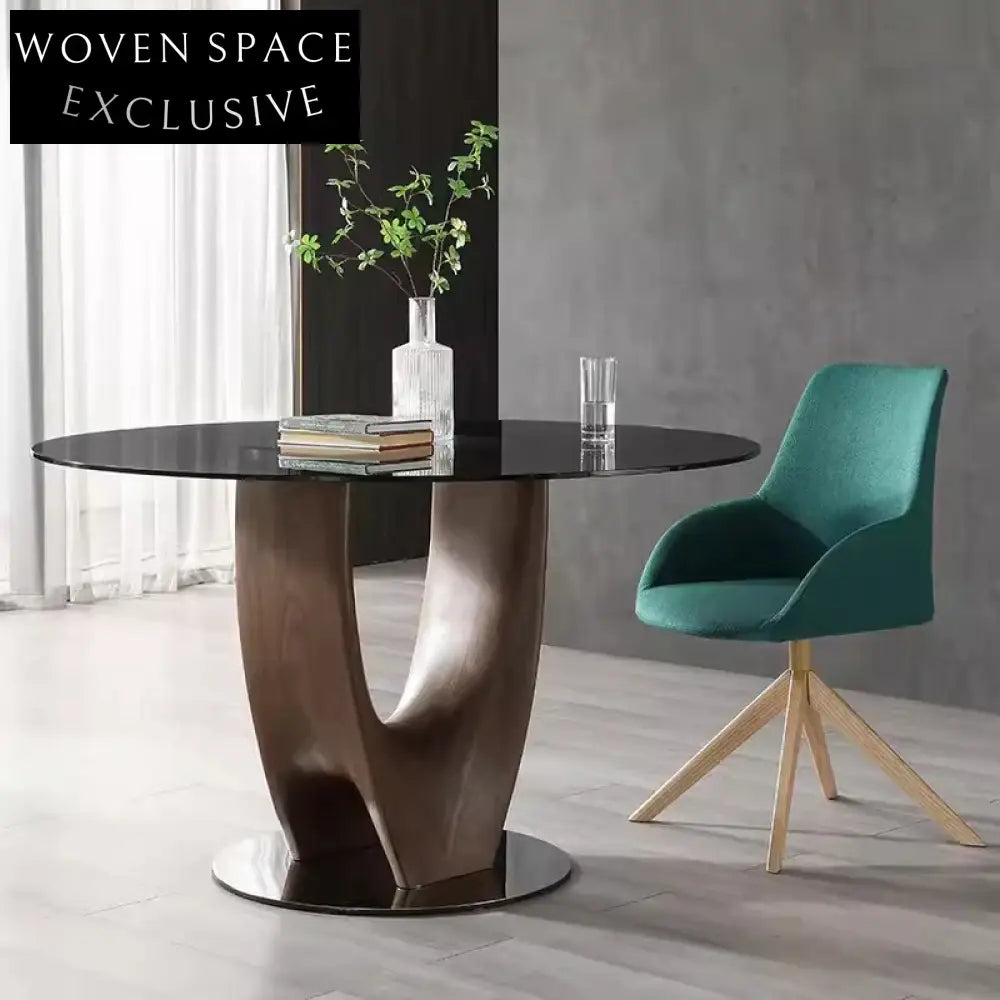 Elegant Round Solid Wood Dining Table with Sintered Stone or Glass Top