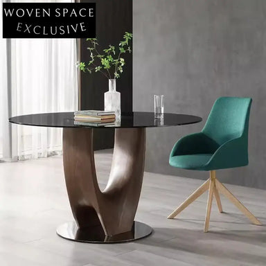 Elegant Round Solid Wood Dining Table with Sintered Stone or Glass Top