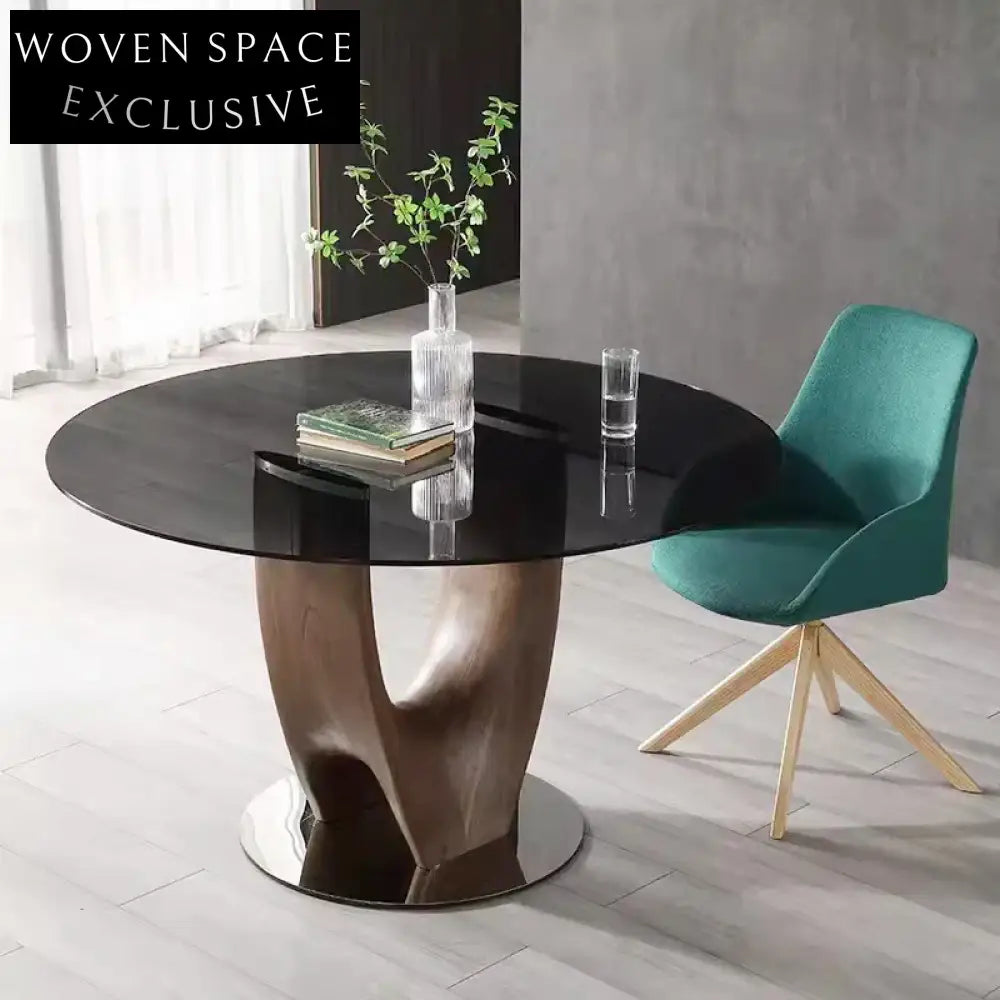 Elegant Round Solid Wood Dining Table with Sintered Stone or Glass Top