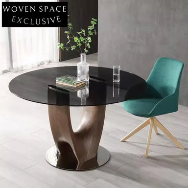 Elegant Round Solid Wood Dining Table with Sintered Stone or Glass Top