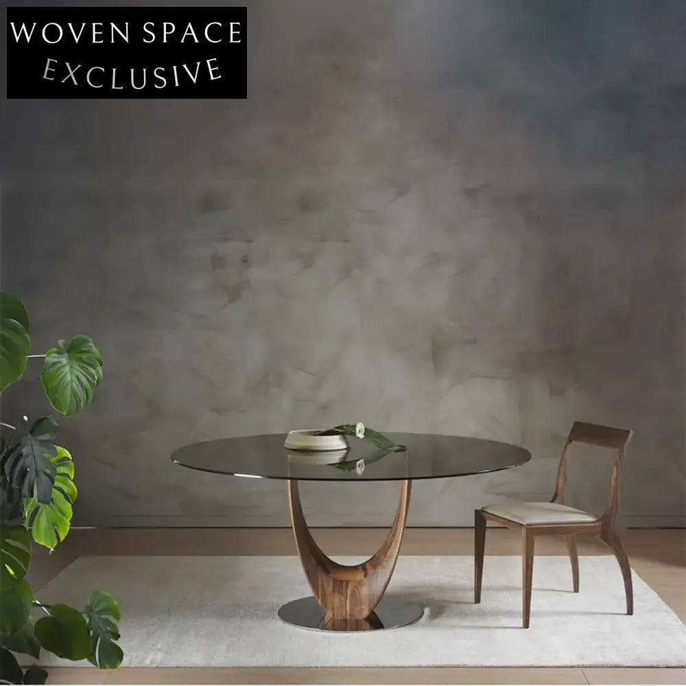 Elegant Round Solid Wood Dining Table with Sintered Stone or Glass Top