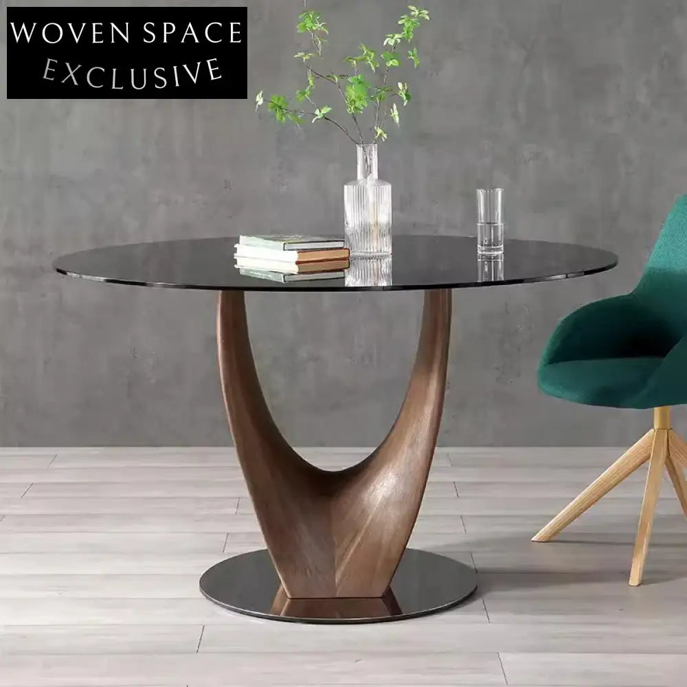 Elegant Round Solid Wood Dining Table with Sintered Stone or Glass Top