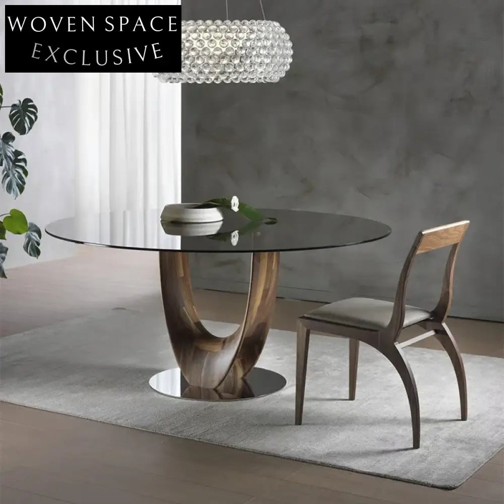 Elegant Round Solid Wood Dining Table with Sintered Stone or Glass Top