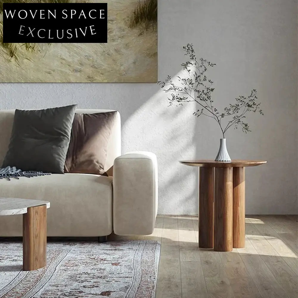 Elegant Round Solid Wood Living Room Patio Coffee Table, Modern Design