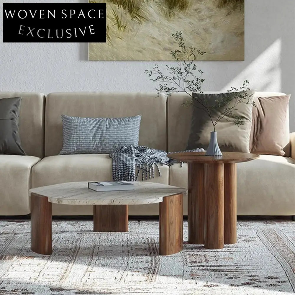 Elegant Round Solid Wood Living Room Patio Coffee Table, Modern Design