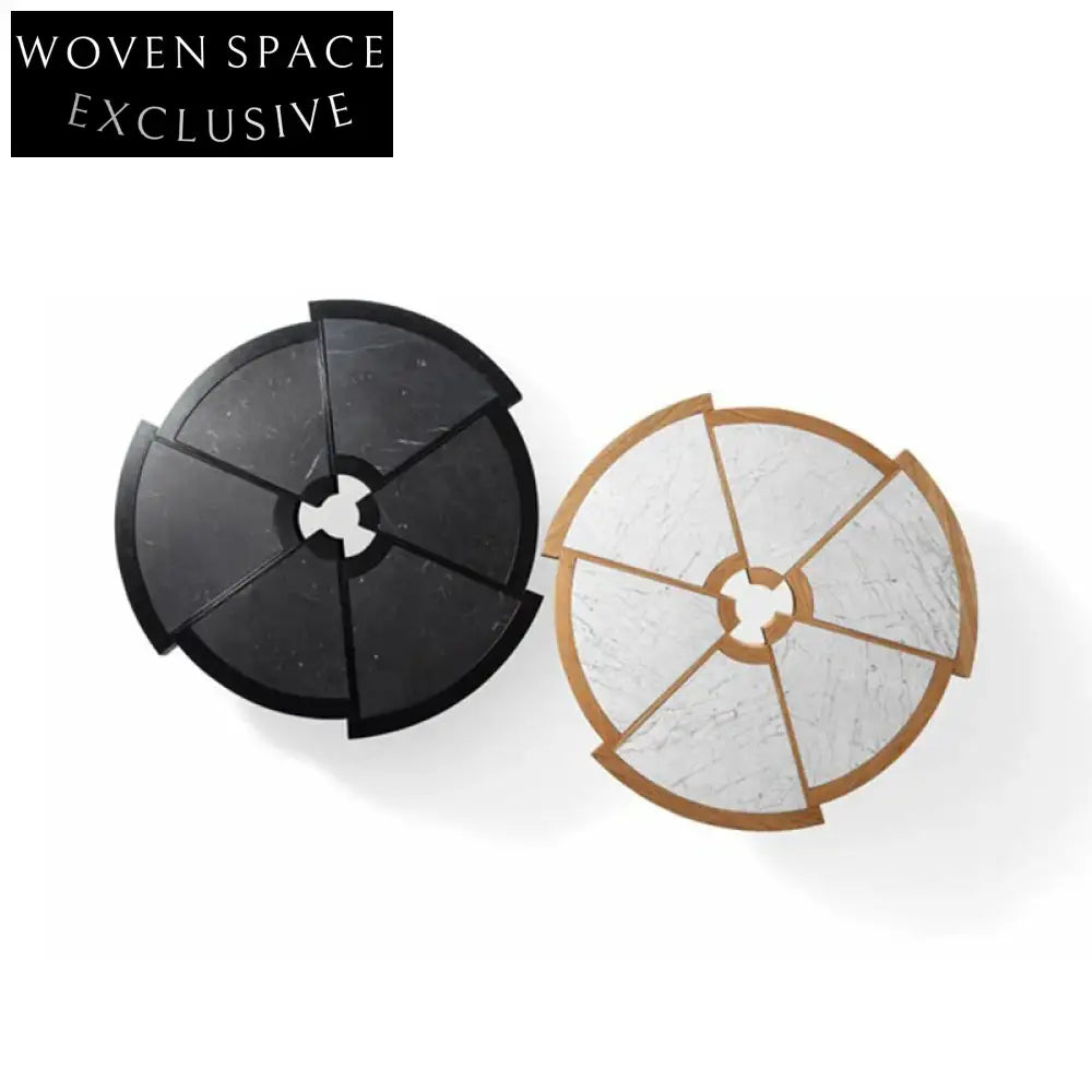 Elegant Round Solid Wood Slate Top Modern Living Room Coffee Table