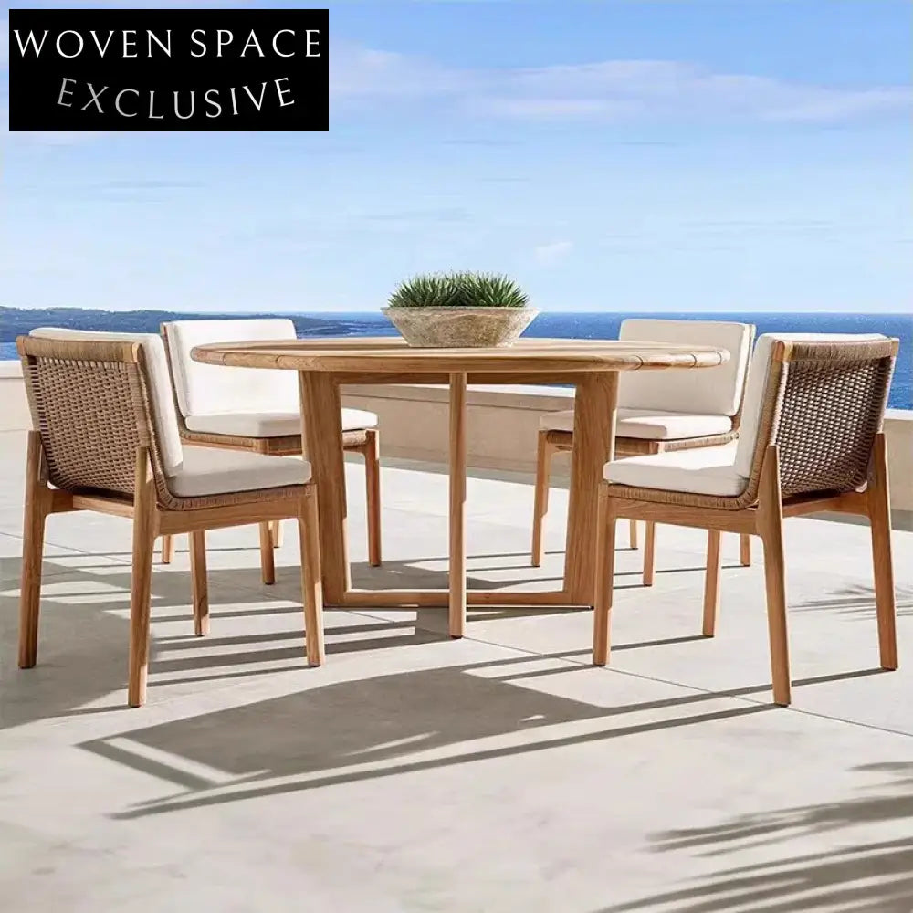 Elegant Round Teak Outdoor Dining Table for Patio Garden Balcony Restaurant