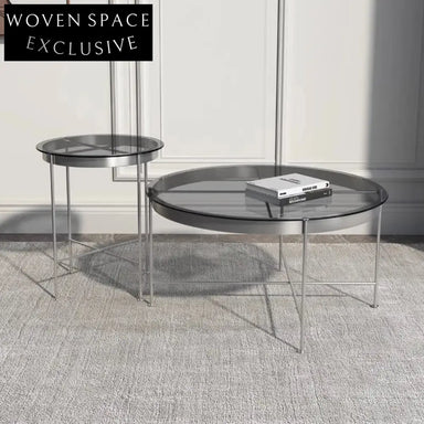 Elegant Round Tempered Glass Stainless Steel Base Modern Living Room Coffee Table
