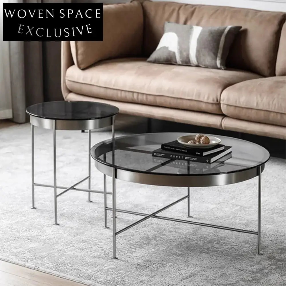 Elegant Round Tempered Glass Stainless Steel Base Modern Living Room Coffee Table