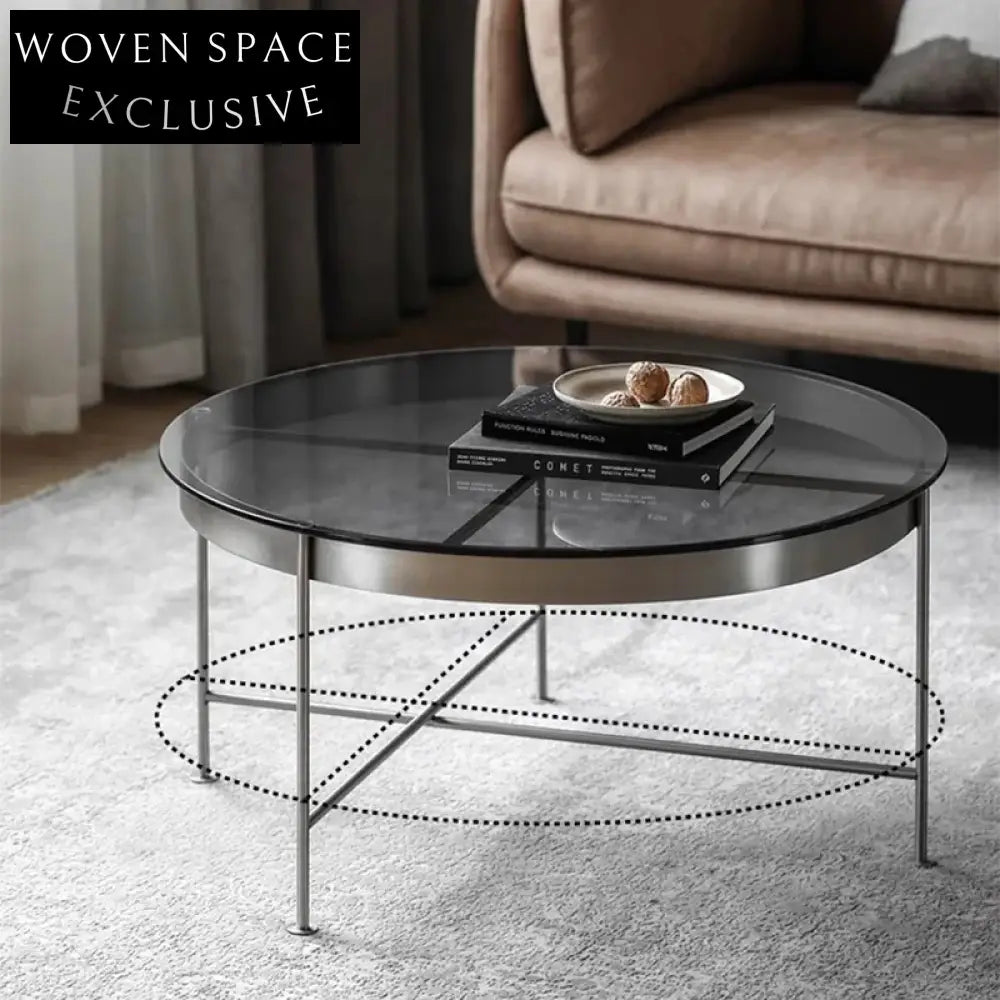 Elegant Round Tempered Glass Stainless Steel Base Modern Living Room Coffee Table