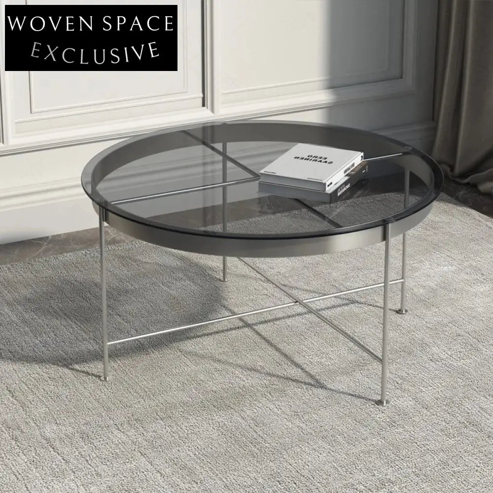 Elegant Round Tempered Glass Stainless Steel Base Modern Living Room Coffee Table
