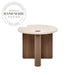 Elegant Round Travertine Marble and Solid Wood Accent Side Table