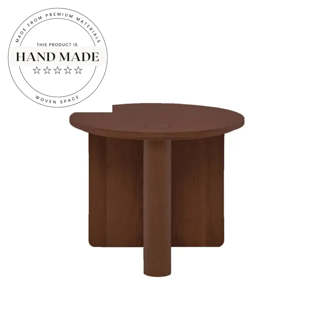 Elegant Round Travertine Marble and Solid Wood Accent Side Table