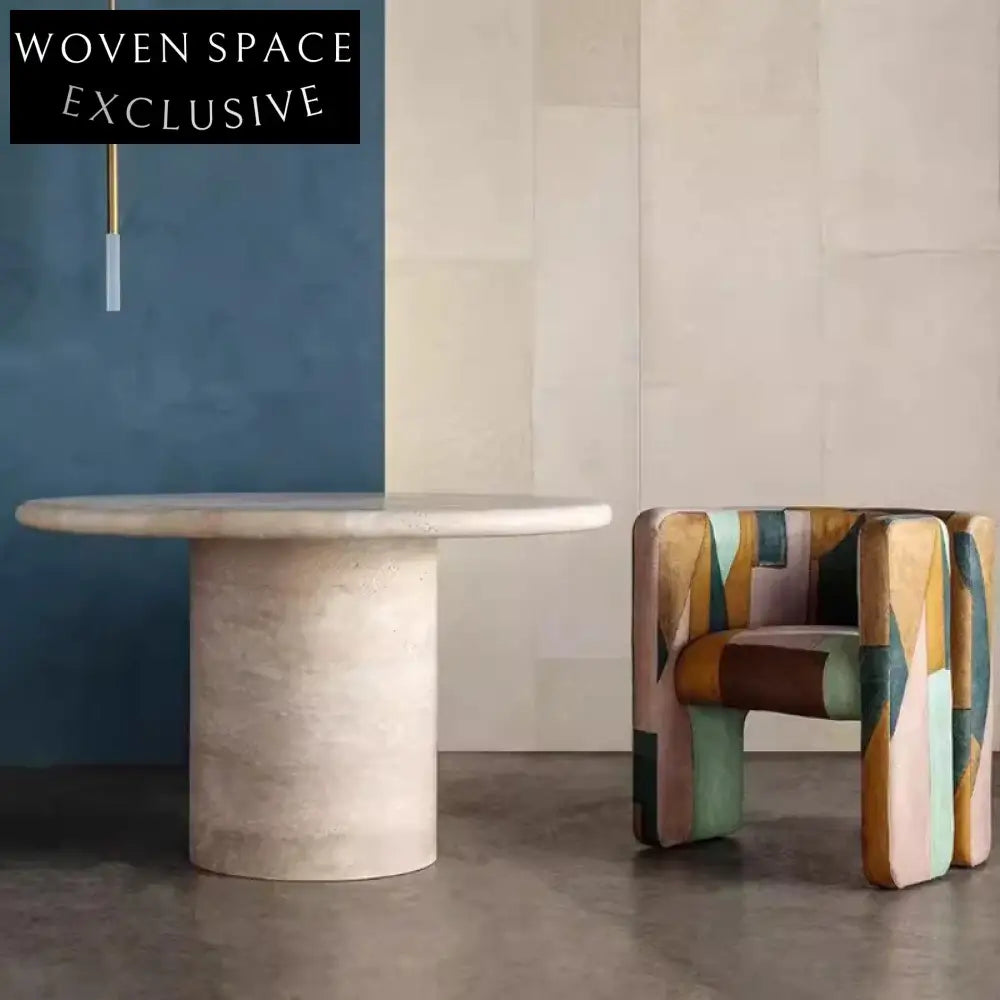 Elegant Round Travertine Natural Marble Dining Table for Luxury Homes