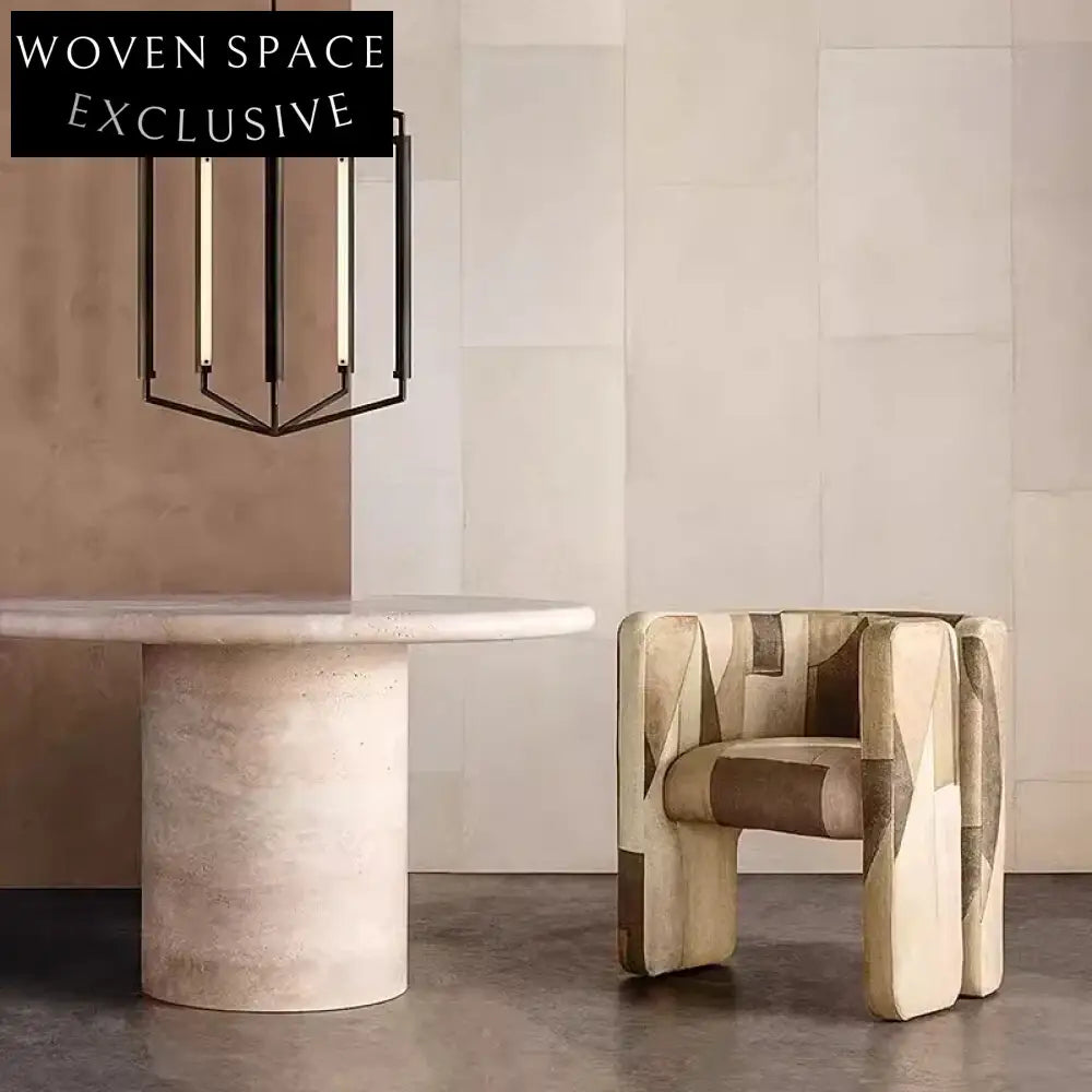 Elegant Round Travertine Natural Marble Dining Table for Luxury Homes