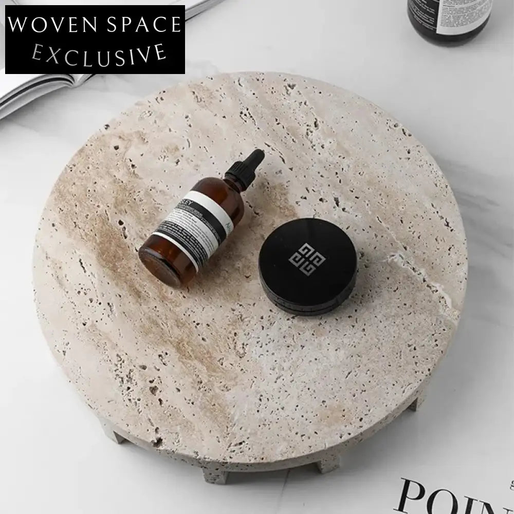 Elegant Round Travertine Serving Tray for Home Decor and Entertaining