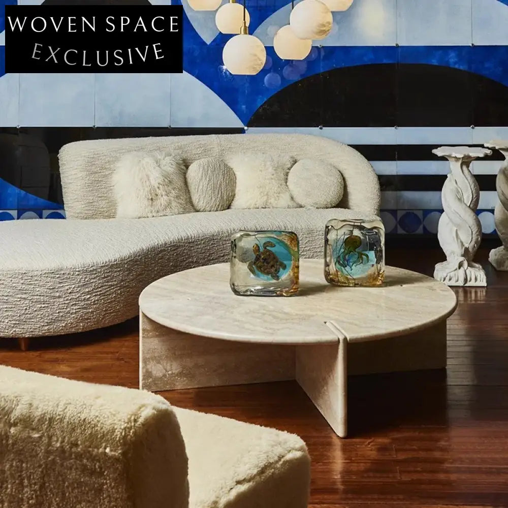 Elegant Round Travertine Stone Wabi Sabi Natural Marble Coffee Table for Modern Homes