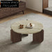 Elegant Round Travertine Top Solid Wood Leg Modern Living Room Coffee Table