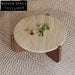 Elegant Round Travertine Top Solid Wood Leg Modern Living Room Coffee Table