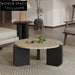 Elegant Round Travertine Top Solid Wood Leg Modern Living Room Coffee Table