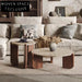 Elegant Round Travertine Top Solid Wood Leg Modern Living Room Coffee Table