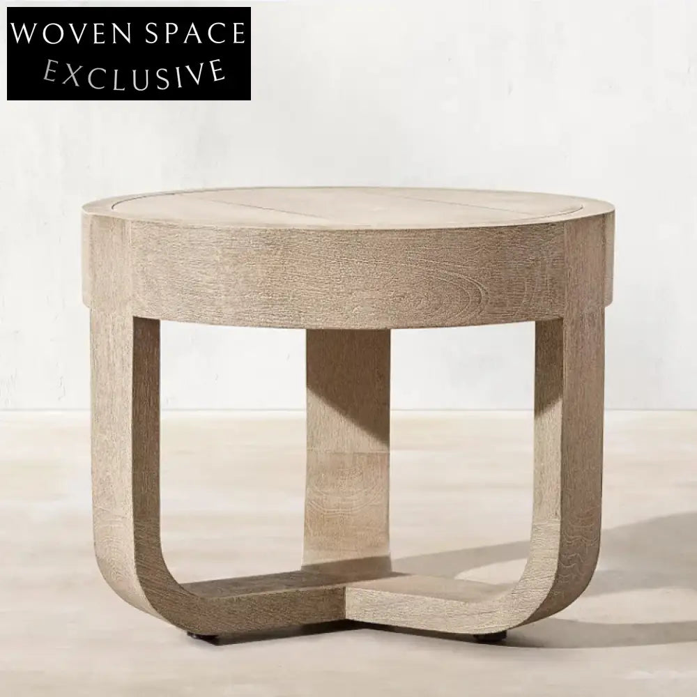 Elegant Round Weathered Teak Outdoor Patio Garden Low Height Center Coffee Table