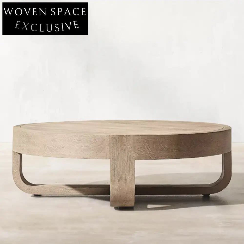Elegant Round Weathered Teak Outdoor Patio Garden Low Height Center Coffee Table