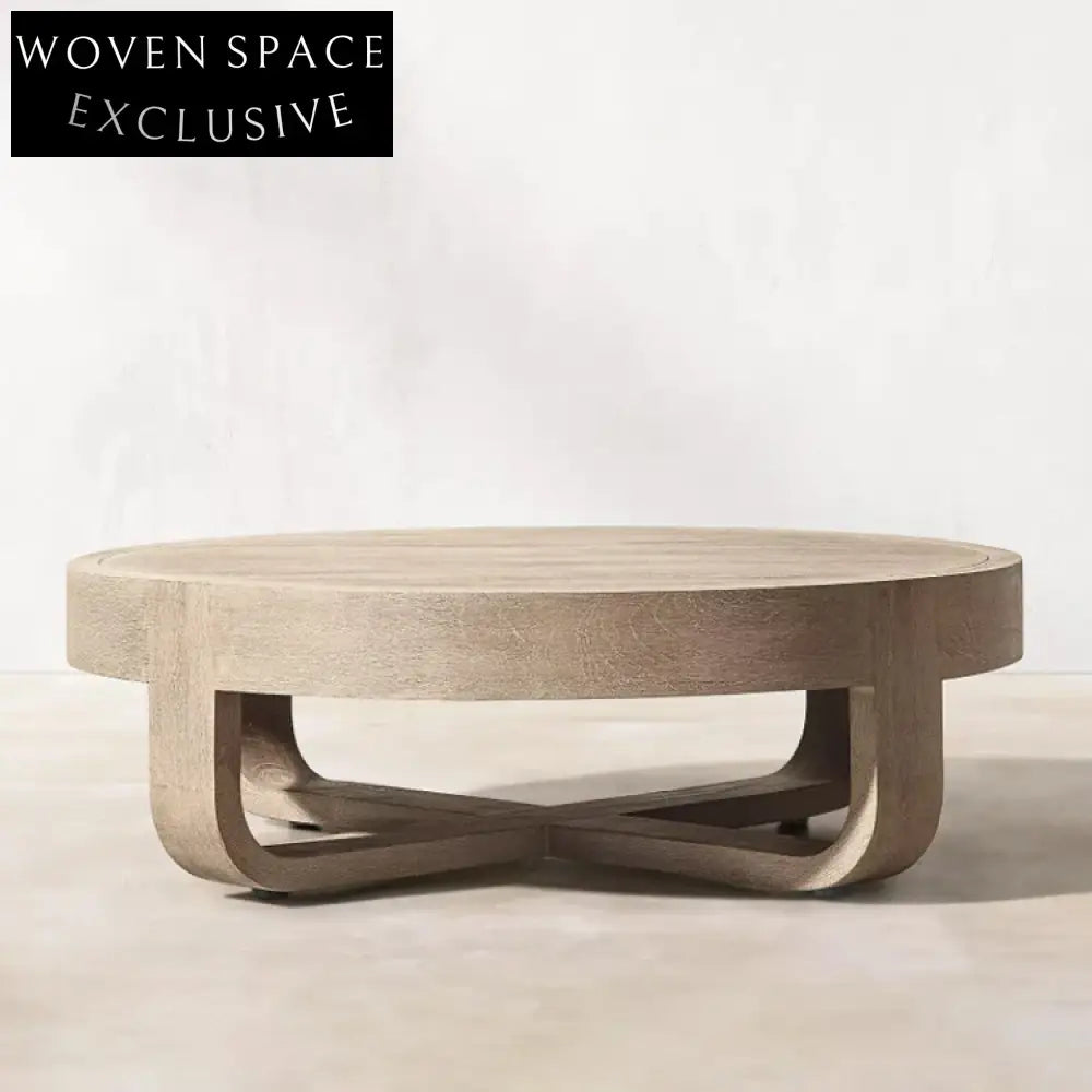 Elegant Round Weathered Teak Outdoor Patio Garden Low Height Center Coffee Table