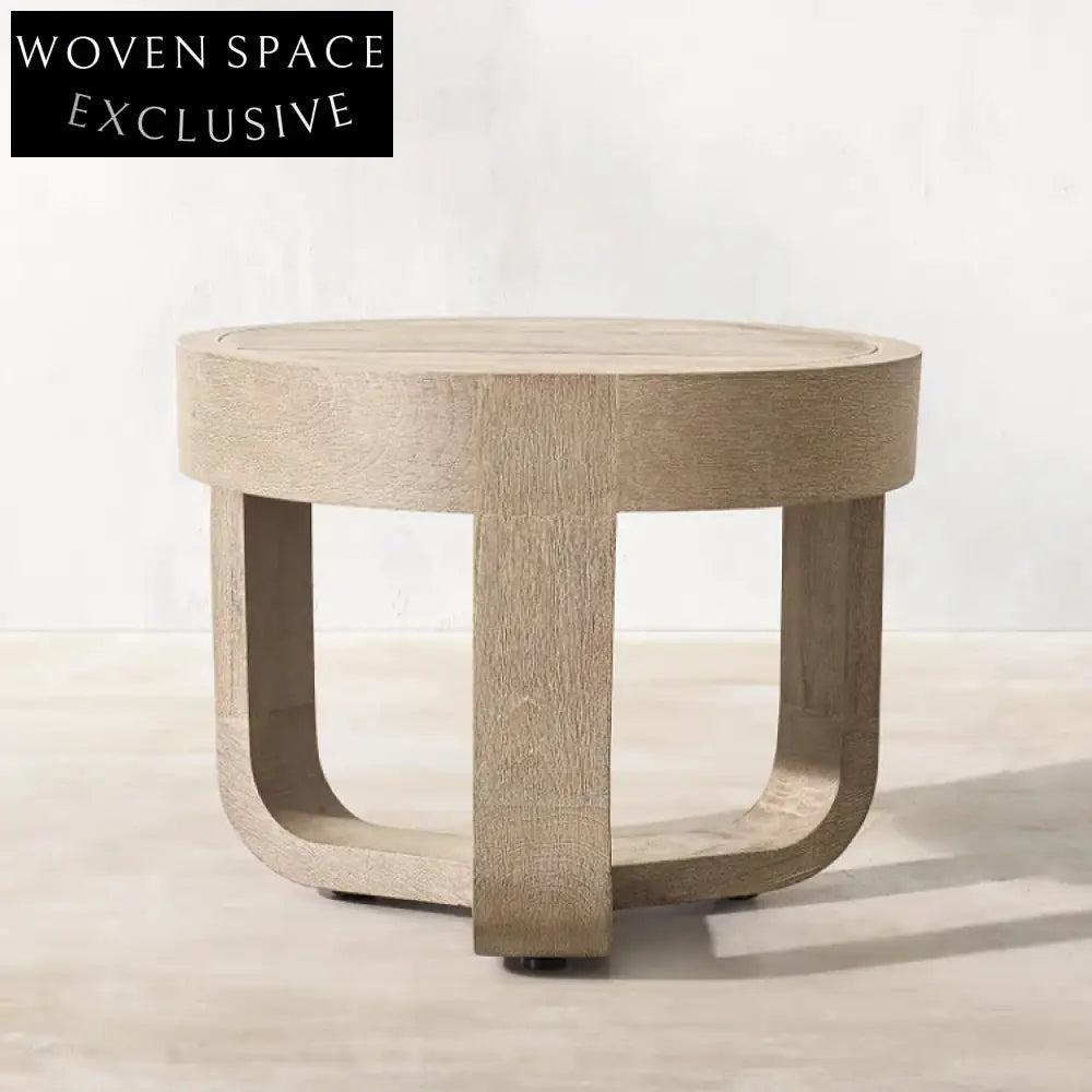 Elegant Round Weathered Teak Outdoor Patio Garden Low Height Center Coffee Table