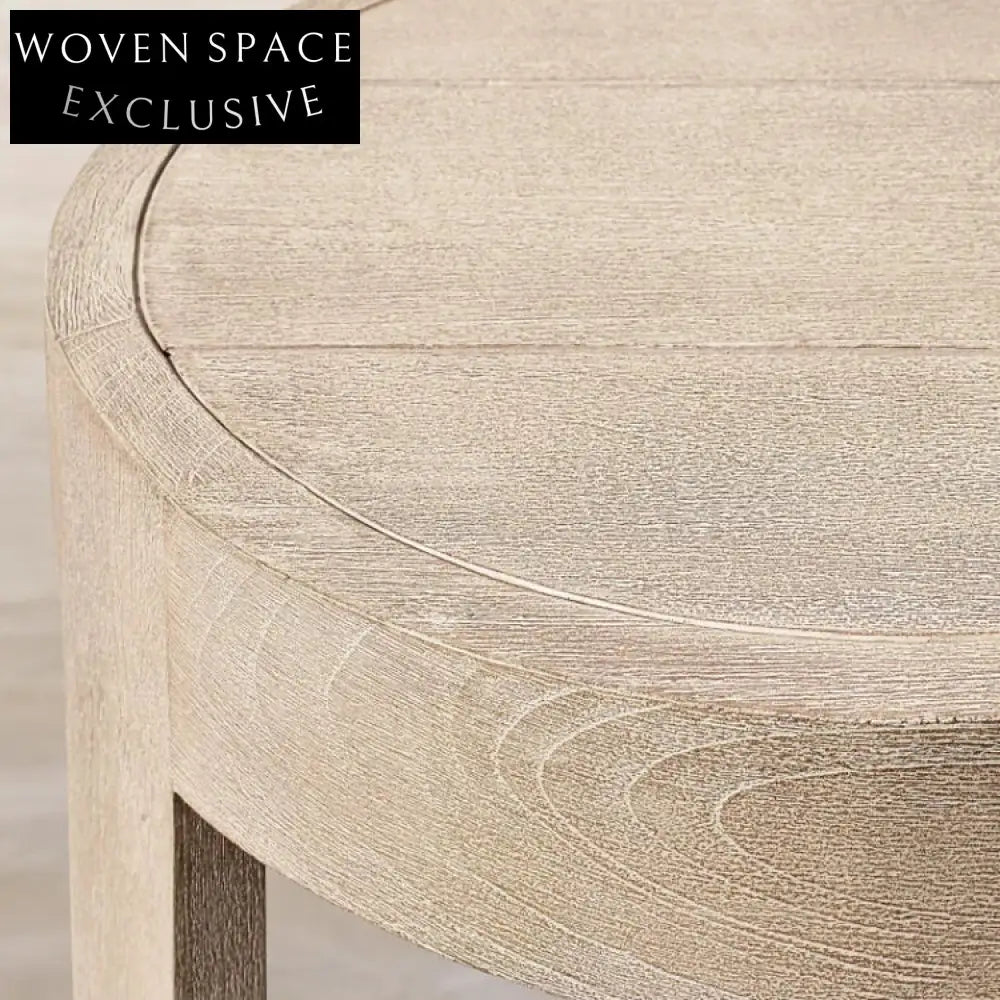 Elegant Round Weathered Teak Outdoor Patio Garden Low Height Center Coffee Table