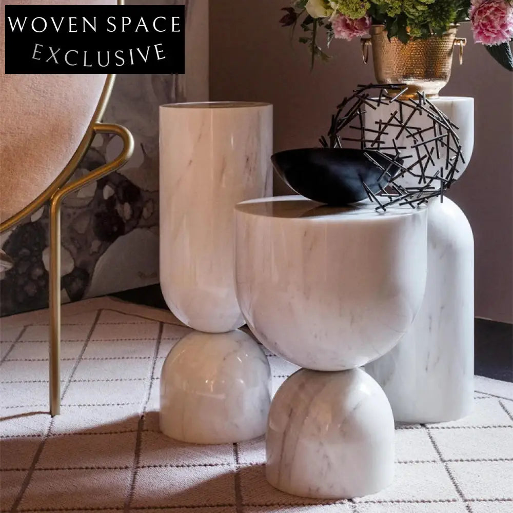 Elegant Round White Marble Top Coffee Table with Gold Metal Base