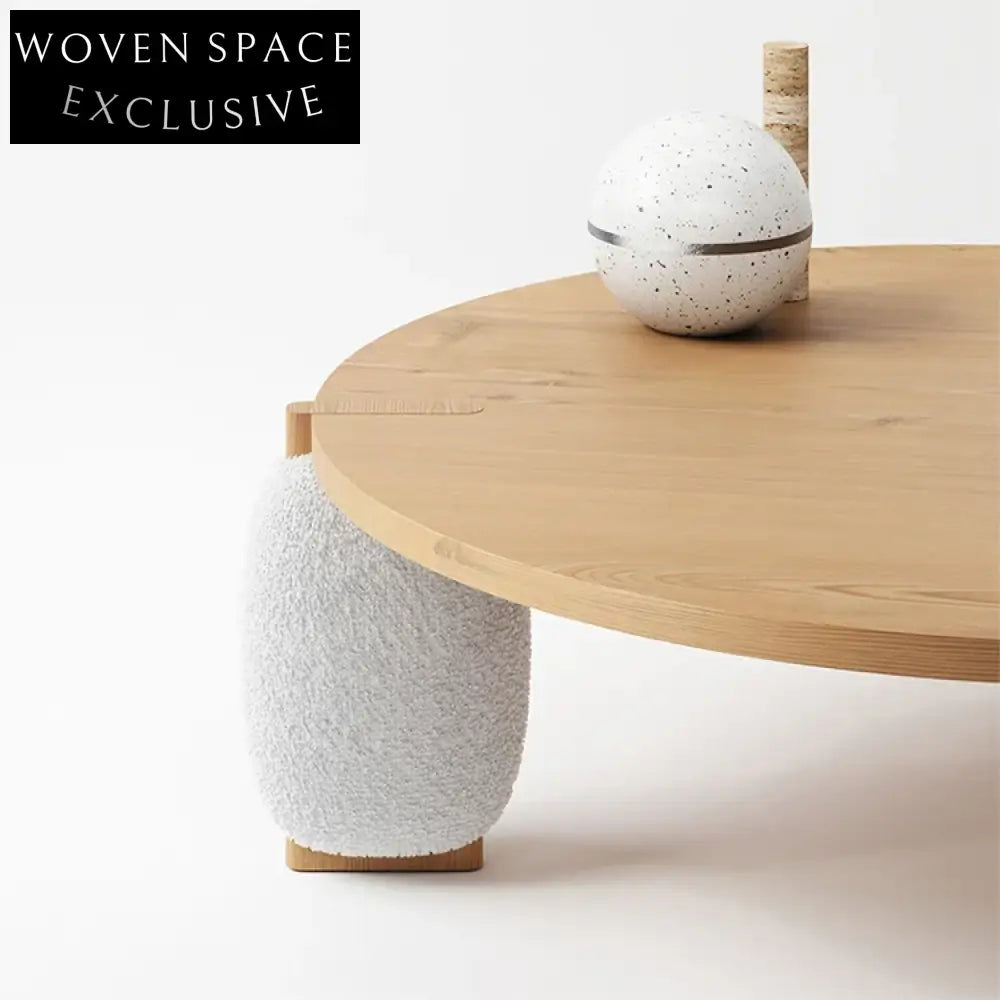 Elegant Round Wood Coffee Table with Fabric Legs, Modern Natural Finish Table