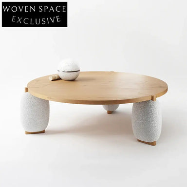 Elegant Round Wood Coffee Table with Fabric Legs, Modern Natural Finish Table