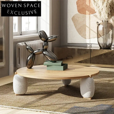 Elegant Round Wood Coffee Table with Fabric Legs, Modern Natural Finish Table