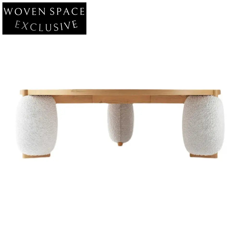 Elegant Round Wood Coffee Table with Fabric Legs, Modern Natural Finish Table