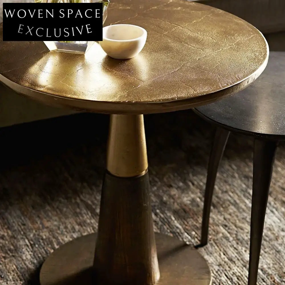 Elegant Round Wood Gold Top Sofa Side Accent Coffee Table