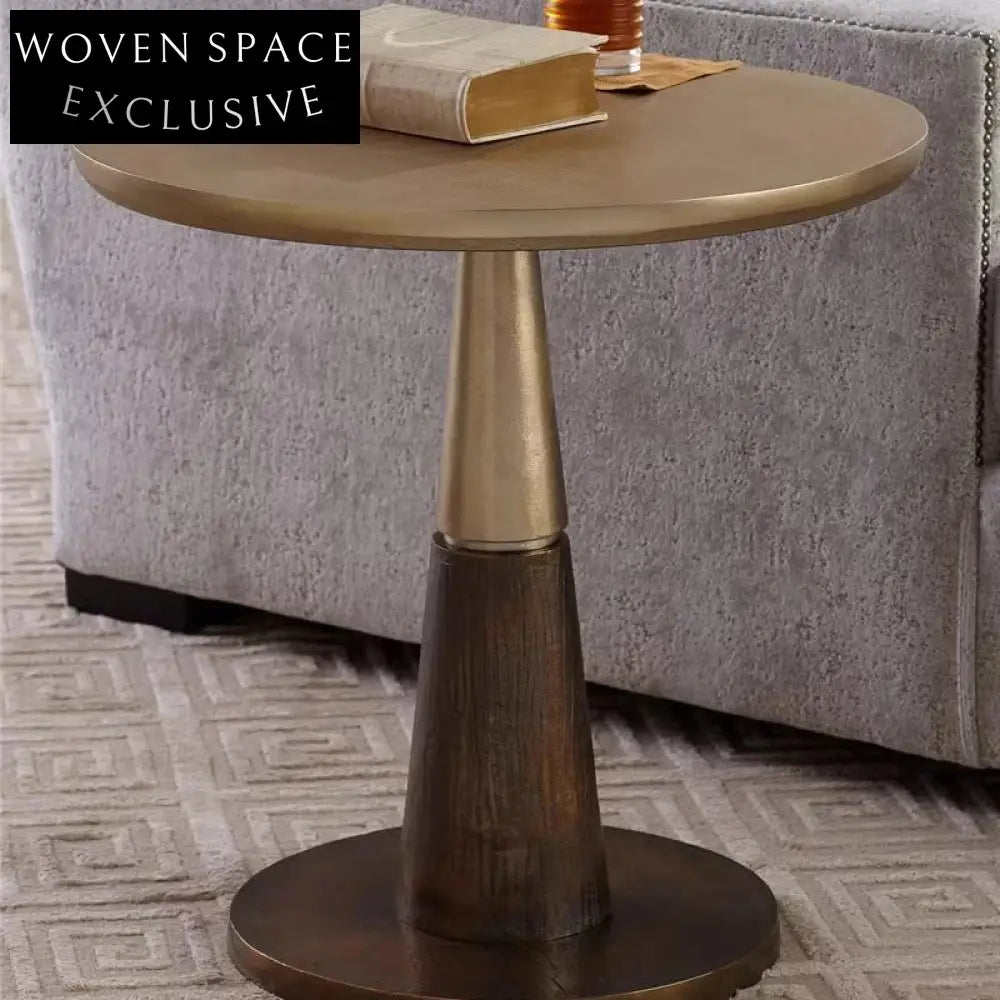 Elegant Round Wood Gold Top Sofa Side Accent Coffee Table
