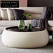 Elegant Round Wood Top Leather Coffee Table with Hidden Storage