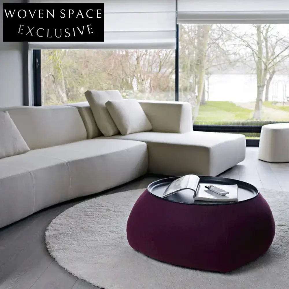 Elegant Round Wood Top Leather Coffee Table with Hidden Storage